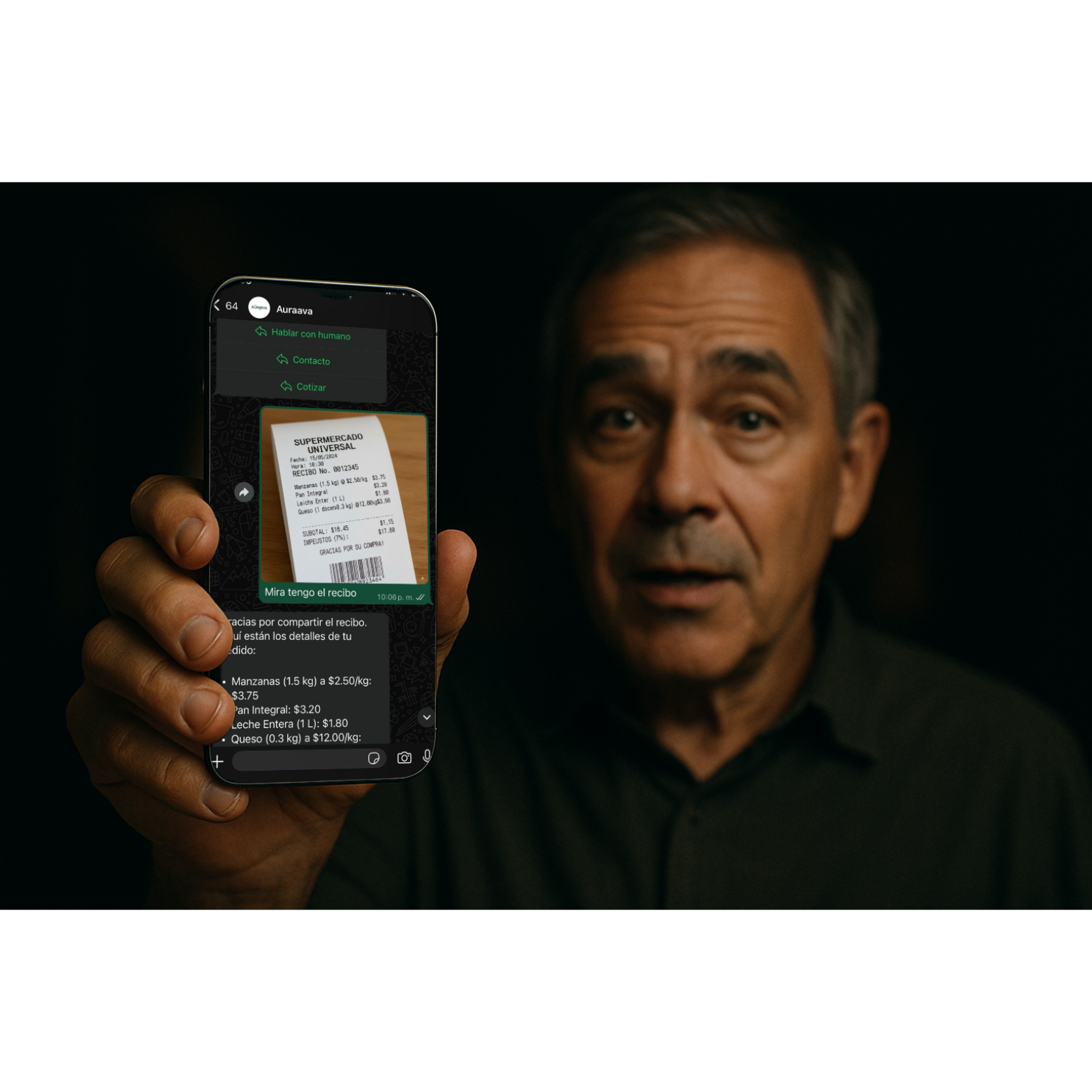 Asistente procesando un recibo de compra mediante visión artificial